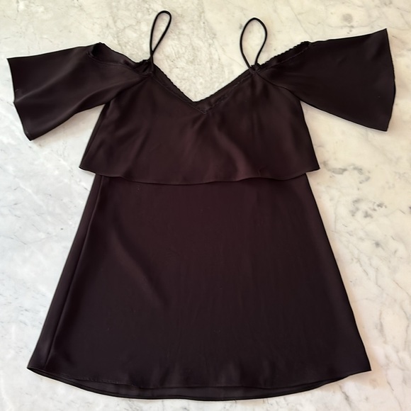 Zara Trafaluc Collection Black Cold Shoulder Draped Dress Size Small - Picture 7 of 7
